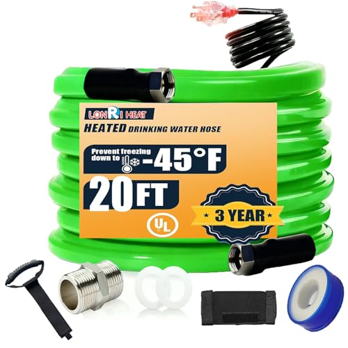 Image of 20FT Heated Water Hose for RV Drinking Water, -45F Freeze Protection & Antifreeze Garden Hose, Lead /BPA Free, with Self-Regulating Heater, 3 /4 inch Adapter & GFCI Plug for RV, Camper, Home Winter