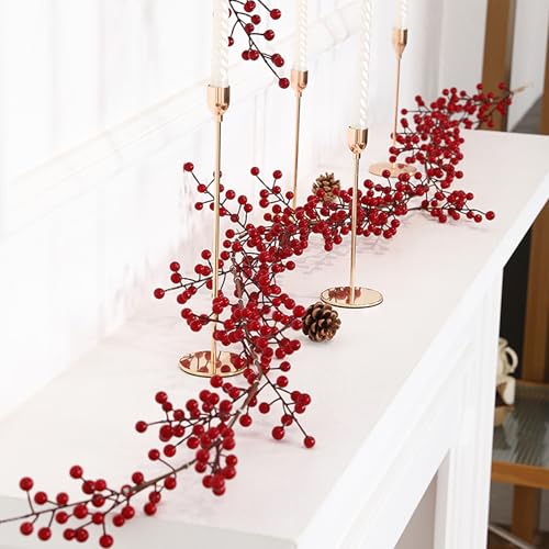Wuhetyo Christmas Red Berry Garland, Artificial Red and Burgundy Berry Garland Christmas Decor for Winter Indoor Outdoor Home Fireplace Table Happy New Year Decorations(Large Berry)-1PCS