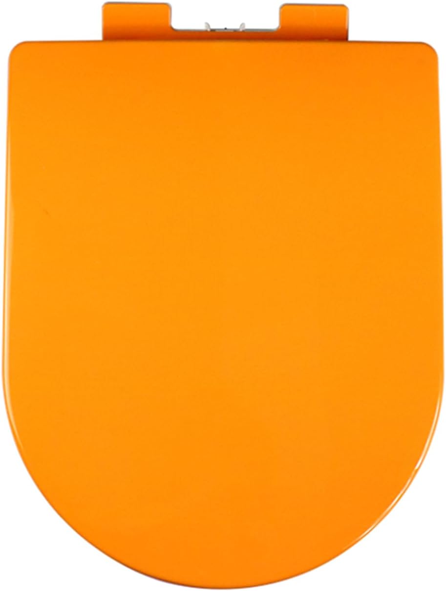 Colored D Stoilet Seat - Soft Close Toilet Seat with Two Button Quick Release, Easy to Clean and Install with Top Fixed Hinge, D Shaped/Orange
