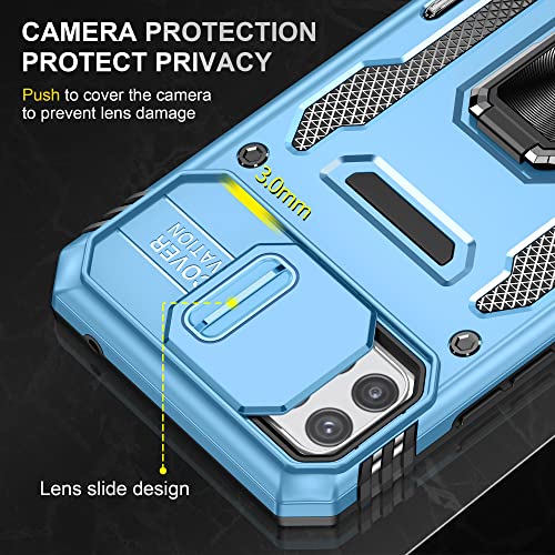 Image of Polycarbonate Slide Camera Cover with Ring Holder Mobile Phone Back Cover for Samsung Galaxy A22 4G /M32 4G (Blue)
