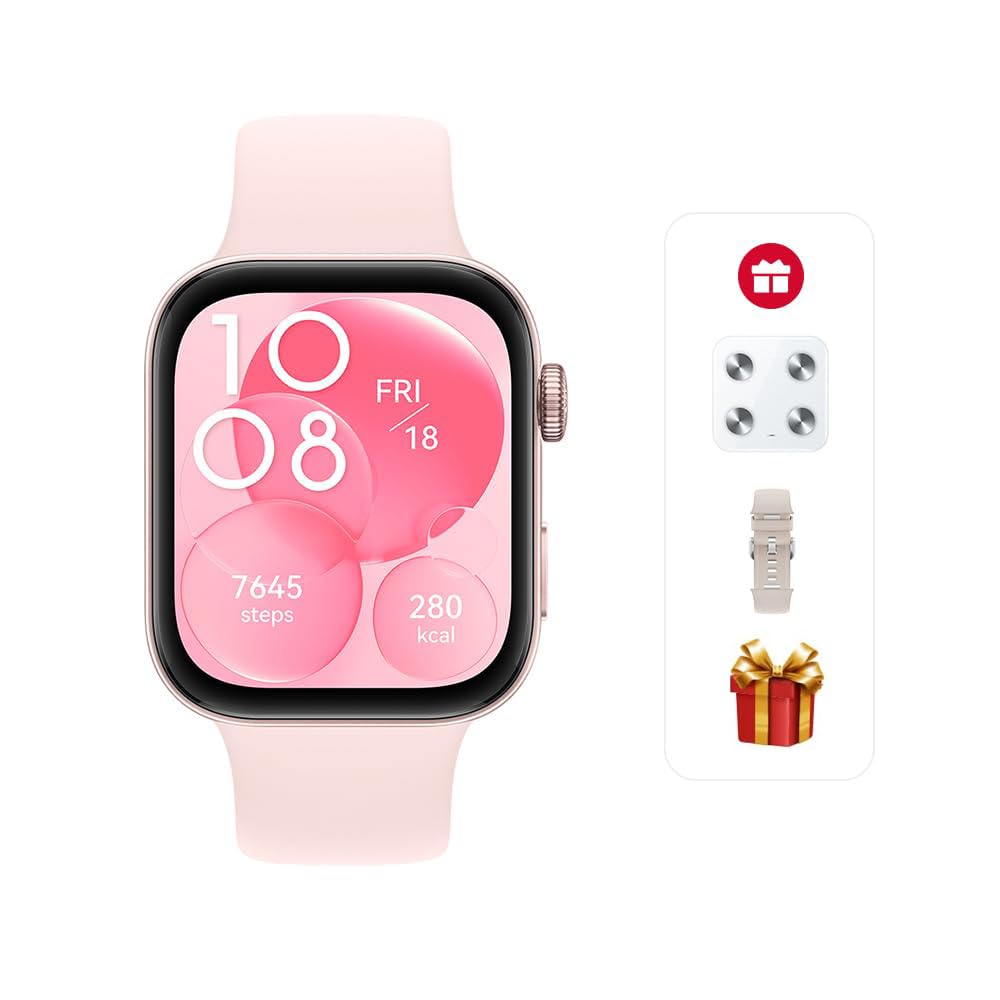 WATCH FIT 3, 1.82" AMOLED Display, Ultra-Slim Design, All-Round Fitness Management, Durable Battery Life, Compatible with iOS & Android, Pink + Strap + Scale + Gift