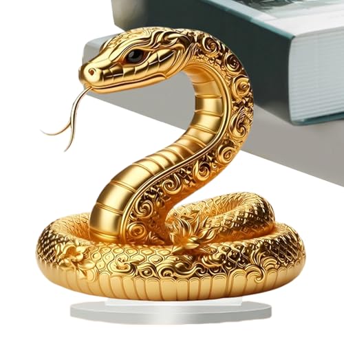 ゴールドヘビの装飾 - エレガントな仕上げの象徴的な置物|中国風のアクリル飾り、ベッドルームの本棚に文化的な意味を持つ富の展示物質の飾りの飾りの盛り