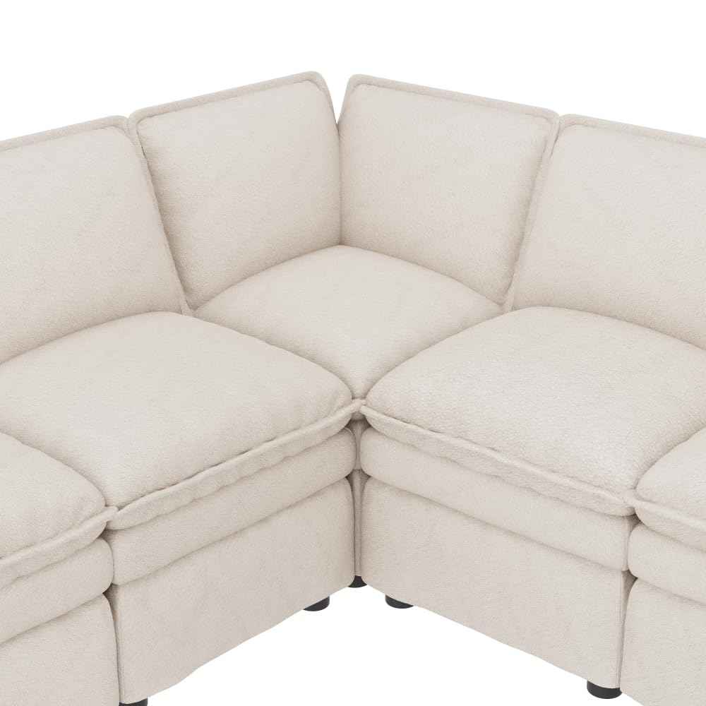 Sofá esquinero convertible, sofá convertible de 4 plazas, sofá cama con función de descanso, se puede combinar libremente en forma, con reposapiés móvil, doble acolchado de asiento,chenilla,(Beige)