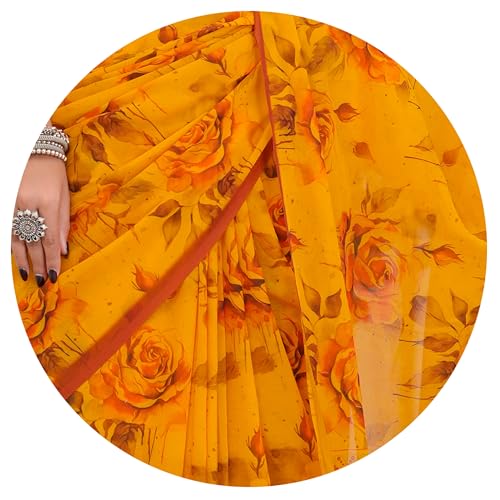 Image of MIRCHI FASHION Saree for Woman Georgette Floral Printed | Lightweight Comfortable Sari for Regular Social Wear and social visits