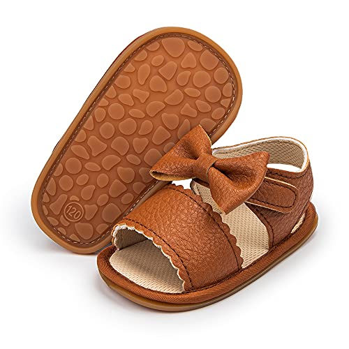 Image of Meckior Baby Toddler Infant Girls PU Leather Soft Open Toe Summer Sandals Flower Princess Flat Shoes