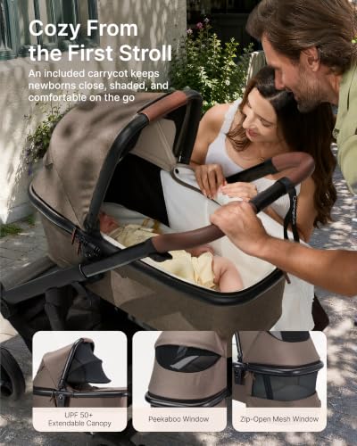 Image of Momcozy ChangeGo Baby Stroller, Convertible Single-to-Double-to-Wagon Stroller with 23 Configurations, Carry-cot and Seat Included, Large PU Wheels, All-Wheel Suspension & Extendable UPF50+ Canopy