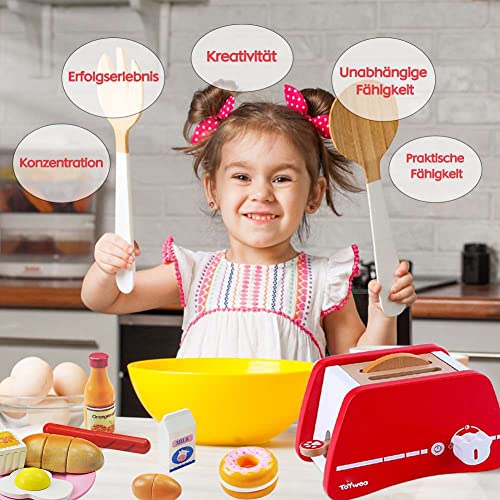 Kinderküche Zubehör Holz,Montessori Spielzeug Pop-Up-Toaster-Spielset für Kinder,Holzspielzeug ab 3+ Jahr Outdoor… – Bild 3
