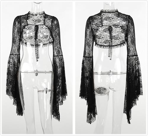 Image of Goth Bolero Shrug Women Lace Sheer Mesh Gothic Flare Sleeve Emo