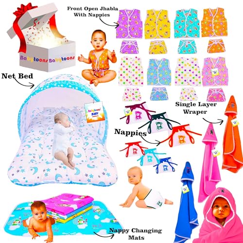 Image of Baby Newborn Complete Clothing Set | 30 in 1 New Born Essentials Kit | Baby Combo Set for New Born | Hospital Bag Kit & Shower Gift | 0-6 Months (Blue)