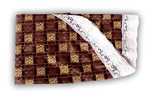 Image of The Furnishing Tree Round Shaped WxL 48x48 Inch Center Table Cover Basketweave Pattern Brown, Waterproof PVC