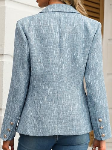 ELLEVEN Women's Tweed Blazers Business Casual - Long Sleeve Double Breasted Jackets Open Front Work Suits2