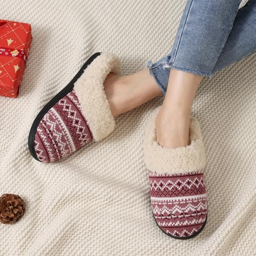 Image of Evshine Warm Knit House Slippers for Women Comfy Wool-Like Lined Chenille Slippers with Memory Foam and Indoor Outdoor Soles