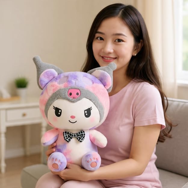 Image of Cute Plush Doll Soft Toy, Grey and Pink Tie-Dye Pattern, 30 cm