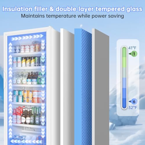 Commercial Beverage Refrigerator, 24.5 Inch 15 Cu. Ft. Drink Fridge, Display Refrigerator with Glass Door, Commercial Display Fridge with 5 Adjustable Shelves, for Shops, Restaurants, Bars