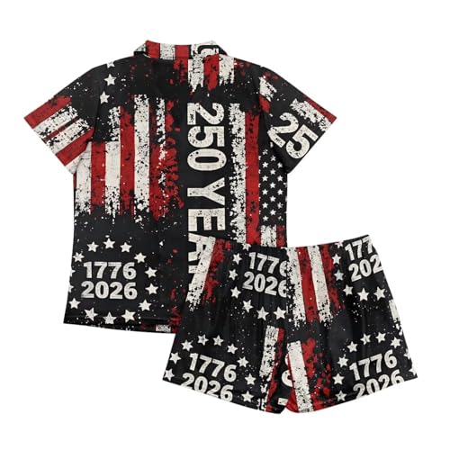 Image of Women's Short Sleeve Sleepwear Button 2 Piece Plus Size Pajamas Casual Soft Stretchy Funny Nightwear with Pockets
