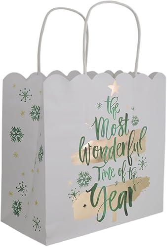 Miniatura 3 de Fifth Ave Kraft Bolsas de regalo de papel de aluminio de Navidad con asas de yute y parte superior festoneada, media moda, paquete de 10
