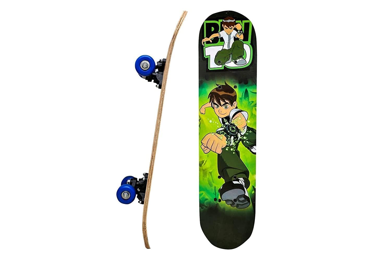 Wooden Mini Skateboard for Kids 3-12 Years, 24 x 6 Inch Portable Cruiser Board, 4 Wheel Boys & Girls, Beginner Friendly Longboard with Anti-Slip Deck (Spiderman) (BEN10 Skateboard)-image-35