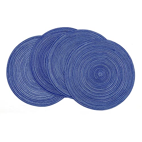 Image of SHACOS Round Braided Placemats 15 inch Set of 4 Washable Cotton Polyester Braided Kitchen Table Placemats for Home Wedding Party (Blue White, 4)