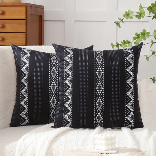 Voreppy 2 Pieces Cushion Covers 45 x 45 cm Boho Black and White D...