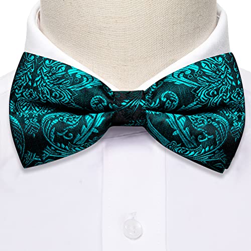 Image of Barry.Wang Paisley Striped Bow Tie for Men Silk Pre-Tied Bowtie Pocket Square Cufflinks Set Formal Wedding Party Prom