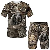 Sommer-T-Shirt für Herren, 3D-Druck, Camouflage, Jagd, Tier, Wildschwein und Shorts, Unisex, lässig, kurze Ärmel, Anzug-9, XXXXX-Large