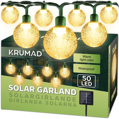 KRUMAD Solar Lichterkette Outdoor 50 LED 7M IP65 Außen mit Automatischem Sensor Solarlichterkette Glühbirne Wetterfest und Wasserdicht Garten Beleuchtung Balkon Aussenlichterkette Camping Girlande