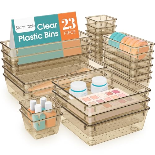Image of 23 PCS Drawer Organizer Set, 5 Size Bathroom and kitchen organizer Trays