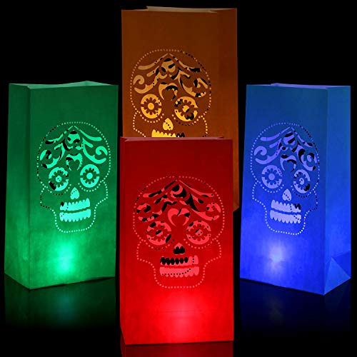 16 Pieces Day of The Dead Luminary Bag Halloween Luminary Bags Candle Luminary Bags Paper Luminary Bags for Day of The Dead Halloween Wedding Party Decoration