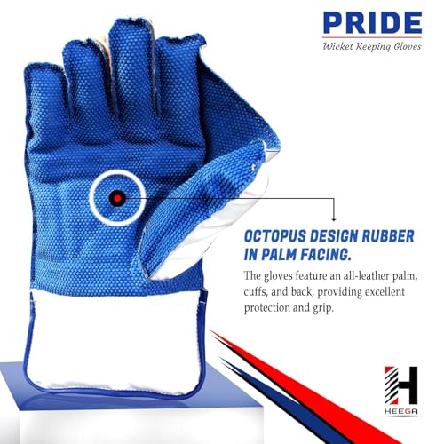 Image of Heega Pride Synthetic Leather, Rubber College Cricket Wicket Keeping Gloves | Padded Palm, Finger Protection Suitable for Professional Players and Practice Use (Youth)