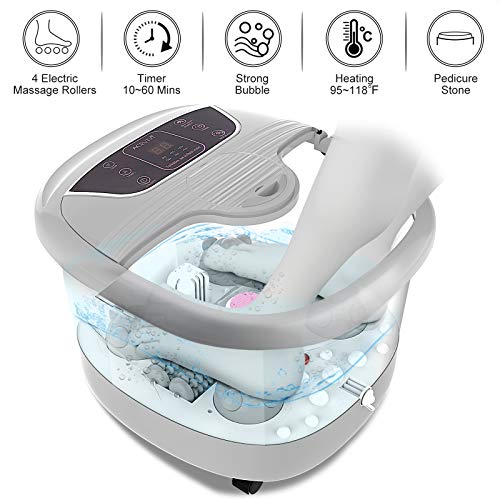 ACEVIVI Foot Spa Bath Massager with Heat, Bubble Jets, Motorized Shiatsu Roller Electric Rolling Massage Adjustable Time & Temperature Foot Pressure Relief (Gray)