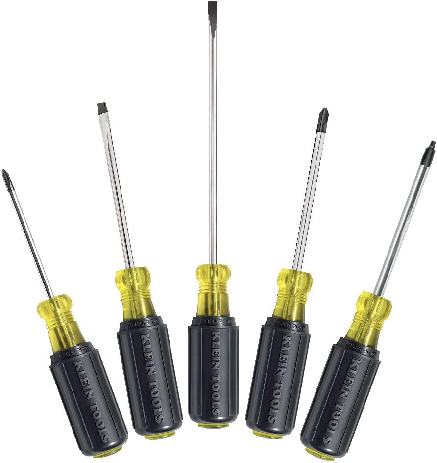 85445 Screwdriver Set, Made in USA, Slotted, Phillips and Square Tip Drivers, Non-Slip Cushion Grip, 5-Piece