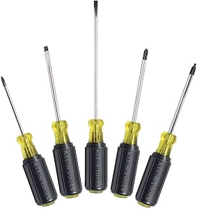 Klein Tools 85445 Screwdriver Set, Slotted, Phillips and Square Tip Drivers, Non-Slip Cushion Grip, 5-Piece