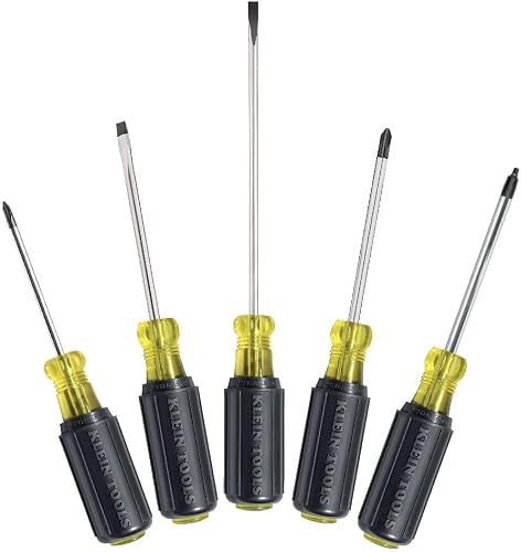 Klein Tools 85445 Screwdriver Set, Slotted, Phillips and Square Tip Drivers, Non-Slip Cushion Grip, 5-Piece