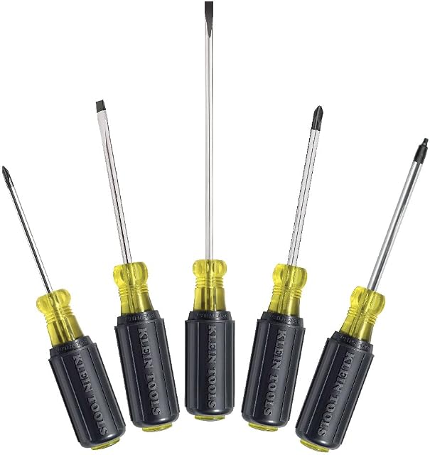 Klein Tools 85445 Ensemble tournevis, à fentes, conducteurs à pointe carrée et Phillips, poignée de coussin antidérapante, 5-Piece