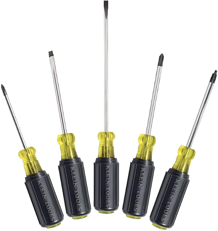 85445 Screwdriver Set, Made in USA, Slotted, Phillips and Square Tip Drivers, Non-Slip Cushion Grip, 5-Piece
