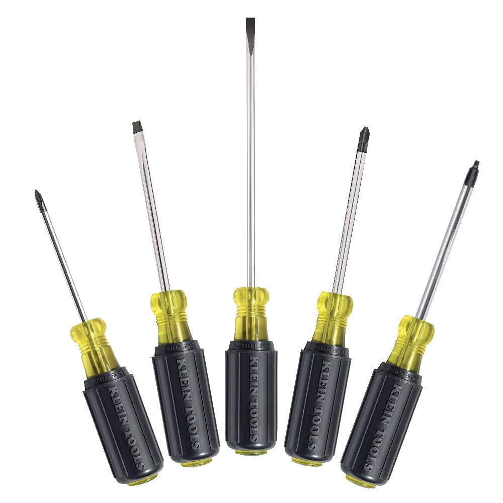 Klein Tools 85445 Juego de destornilladores ranurados, Phillips y puntas cuadradas, agarre de cojín antideslizante, 5 piezas