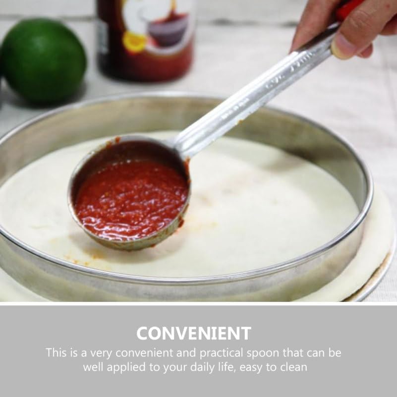 Cabilock Pizza Sauce Serving Ladle Set Portion Control Scoop with and without Hole Stainless Steel Kitchen Sauce Serving Spoon 12.59 in Long Handle for Spreading Stirring Soup