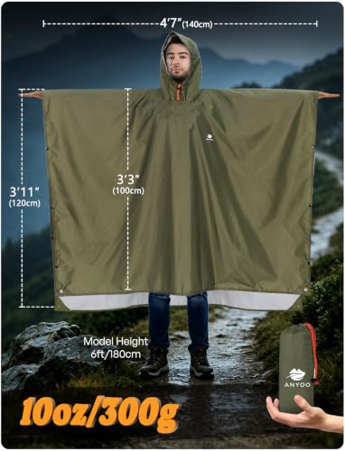 Image of ANYOO Hooded Rain Poncho for Adults Waterproof Lightweight Rain Coat for Men Women Reusable Rain Jacket for Emergency Outdoor