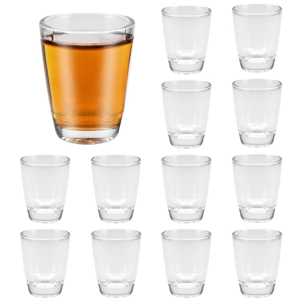 KNGNGK 12 Pcs Shot Glasses Set 32ml Clear Heavy Base Shot Glass Little Shot Glasses Round Shot Glasses Bulk Lead-Free Glass Dishwasher Safe Liquor Glasses for Cocktail Vodka Liqueurs and Tequila