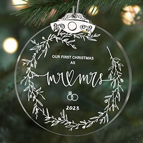 Wedding Bridal Shower Gift, 2023 Our First Christmas Married Ornament, 1st Year Wedding Gifts for Couple, Glass First Christmas as Mr Mrs Ornaments, Christmas Tree Ornaments, Newlywed Keepsake