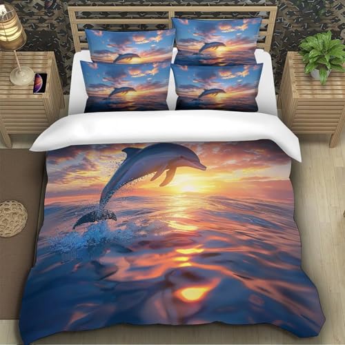 Housse de couette dauphin 220x240 cm en microfibre imprimée 3D
