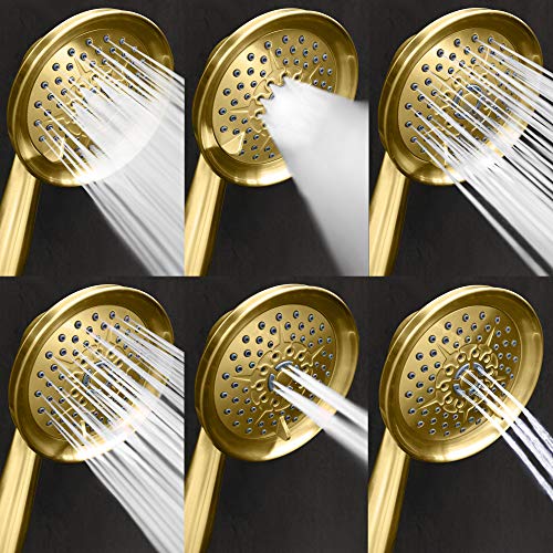 Showermaxx, Luxury Spa Series, 6 Spray Settings 5 Inch Hand Held Shower Head, Extra Long Stainless Steel Hose, Maxx-Imize Your Shower With Showerhead In Polished Brass / Gold Finish #TOP2