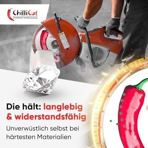 ChiliCut Big 15 Diamanttrennscheibe 350 mm x 30 mm – mit langlebigen Big 15-Segmenten für Beton, Pflastersteine und Naturstein – extra starke Premium Diamantscheibe für Nass- und Trockenschnitt