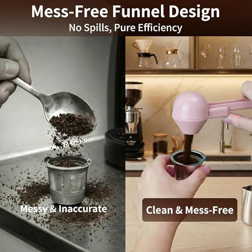 Image of 2 Pcs Coffee Scoop with Funnel for Reusable K Cup, 2 TBSP Measuring Spoon | Mess-Free Funnel Design, Sliding Leveler for Precise 2 TBSP, Long Handle for Ground Coffee, Protein Powder & Tea