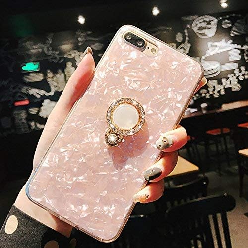 WATACHE Design for iPhone 8 Plus Case, for iPhone 7 Plus Case,Seashell Pattern Soft TPU Crystal Bumper Case with Rotating Ring Grip Holder Kickstand for iPhone 8/7 Plus(Pink)