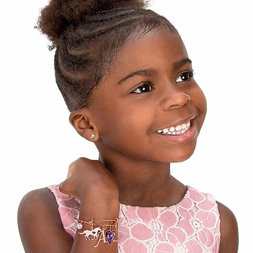 Anoup Horse Gifts for Girls - Horse Bracelets, 14K White/Rose Gold Plated Stainless Steel Bracelets | CZ Heart Horseshoe Initial Pearl | Horse Stuff | Birthday Day Gifts for Horse Lovers3