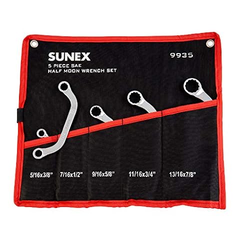 Sunex 9935 SAE zestaw kluczy półksiężycowych, 5/16 x 3/8 cala - 33/16 x 7/8 cala, w pełni polerowany, 5-częściowy