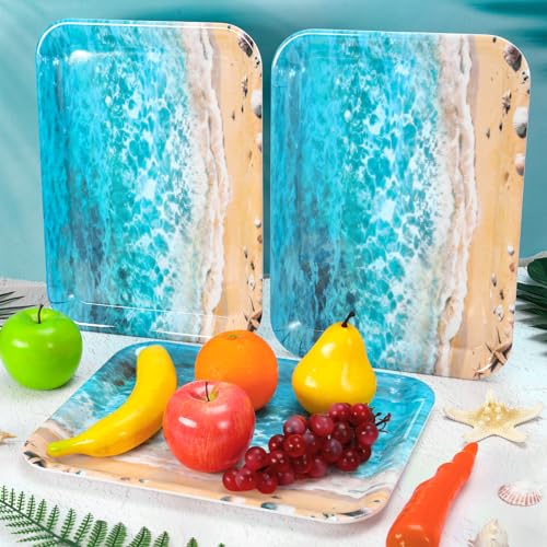 JarThenaAMCS 3Pcs Summer Beach Serving Trays Reusable Serving Dishes Ocean Wave Sand Seashell Starfish Platter for Outdoor Party Serving Food Snacks Fruits Dessert by JarThenaAMCS - Used condition - Image 5