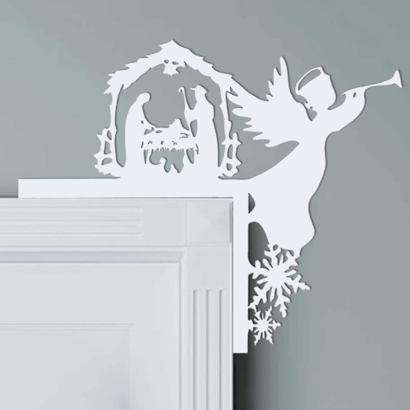 Wooden Door Toppers Decor Top Door Frame Corner Sign Decorations Funny Christmas Door Topper Corner Frame Decor for Xmas Shelf Mirror Cabinet, Frame, Window, Picture Frames (Angel)