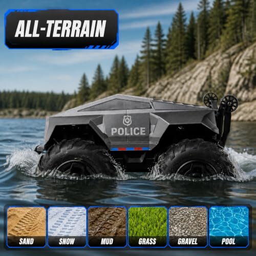 FLYING STAR 1:16 RC Truck Remote Control Car with 2 Batteries, 4WD Waterproof Amphibious Car Boat for Pool Beach Snow, All-Terrain Monster Truck, 2.4GHz Toy Truck for Boys & Kids Ages 6+ Gift Present — view 6
